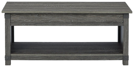 Freedan Grayish Brown Lift-top Coffee Table head-on closed