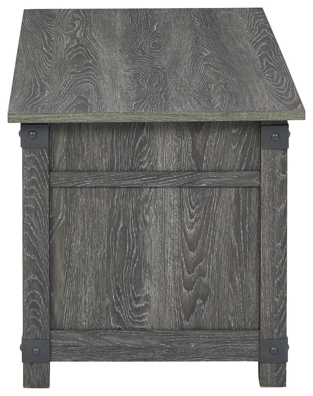 Freedan Grayish Brown Lift-top Coffee Table side view closed
