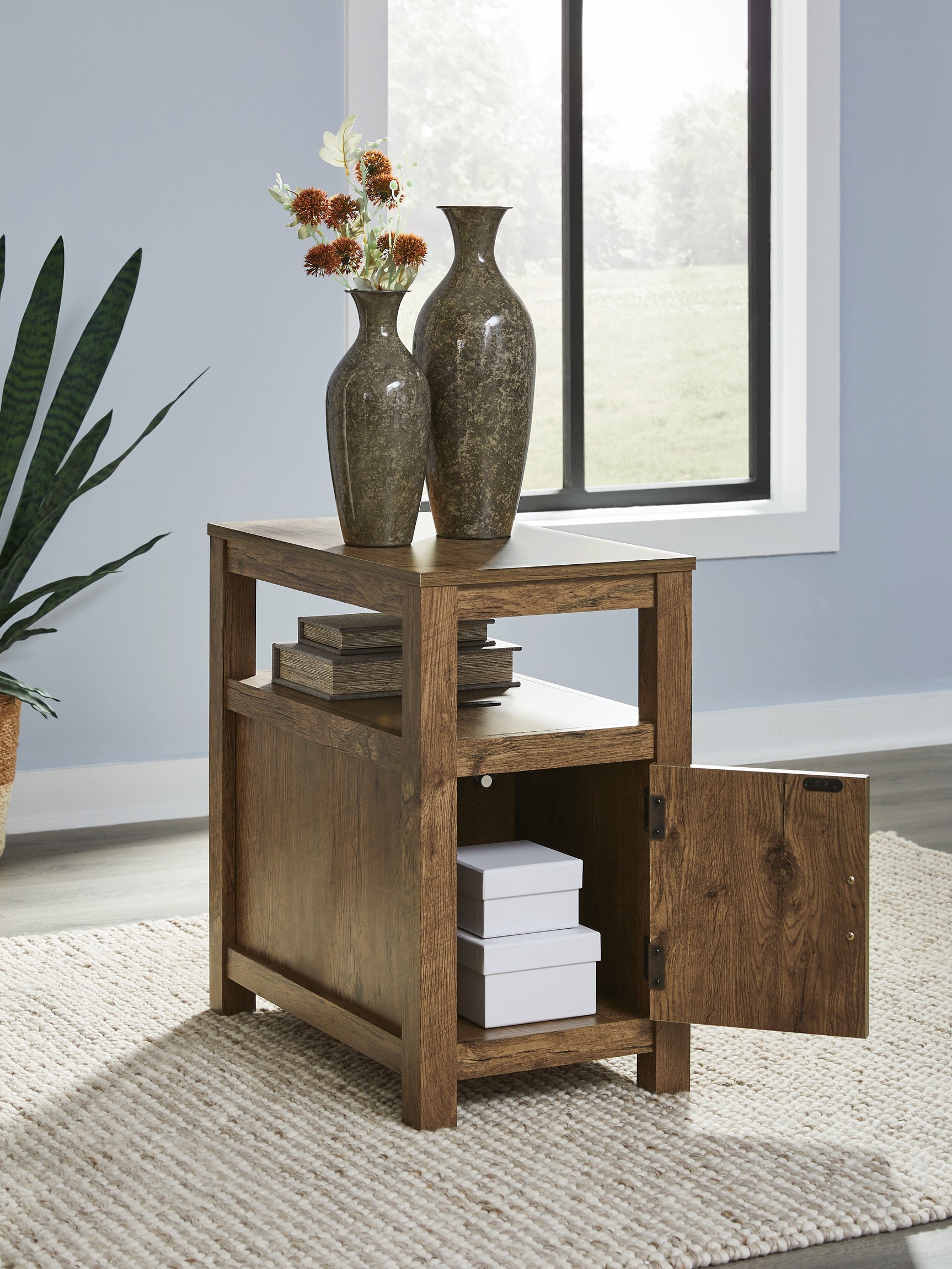 Open cabinet with storage space visible
