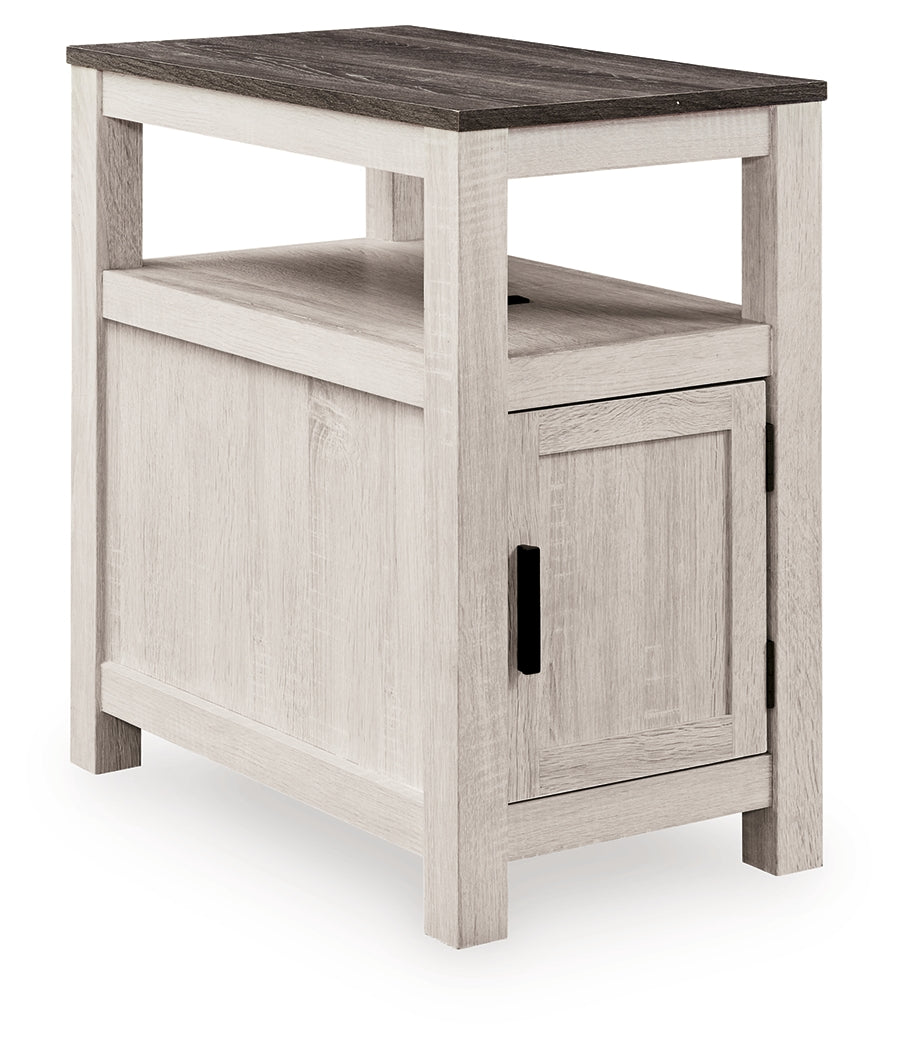 Fendenmore Chairside End Table angled view with cabinet door closed