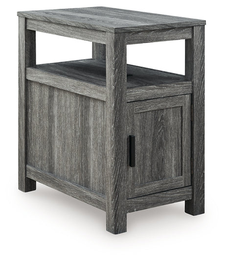 Side angle of Fendenmore Chairside End Table showing wood grain finish