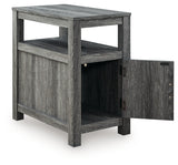 Open storage cabinet and open shelf of Fendenmore Chairside End Table
