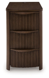 Camdill side view of dark brown chairside end table