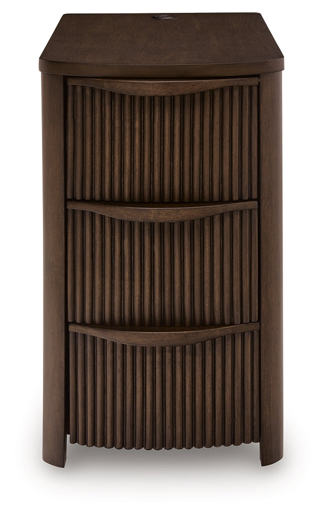 Camdill side view of dark brown chairside end table