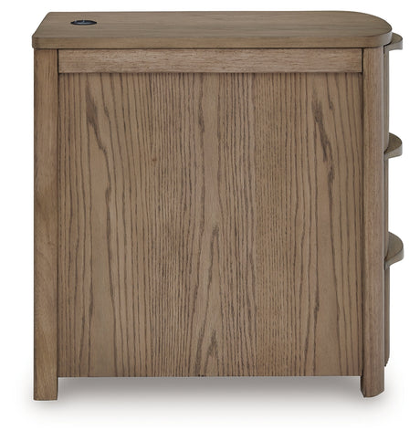 Side view of Camdill Light Brown Chairside End Table