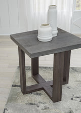 Dynnford Gray and Brown 3-Piece Table Set - front angle