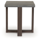 Closeup of the replicated walnut wood grain finish on table legs