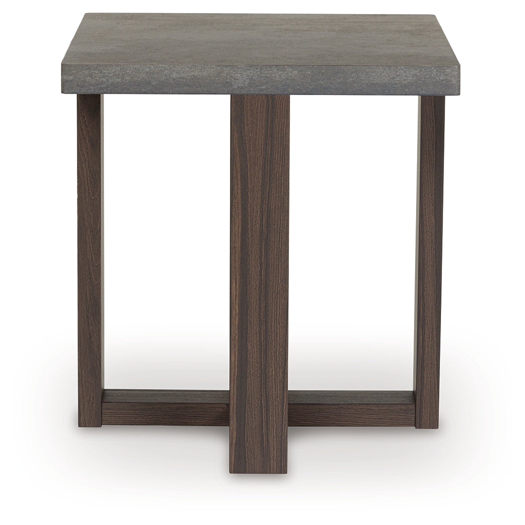 Closeup of the replicated walnut wood grain finish on table legs