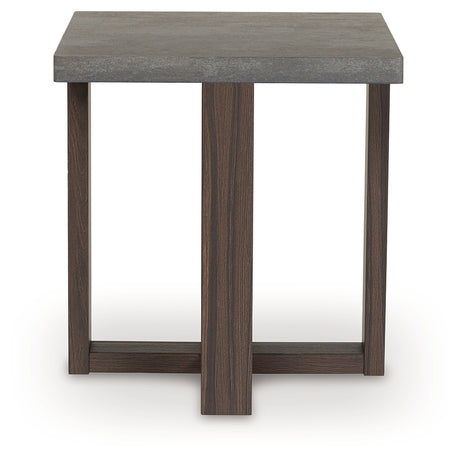 Closeup of the replicated walnut wood grain finish on table legs