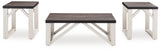 Head-on view of Dorrinson end table with antiqued white base