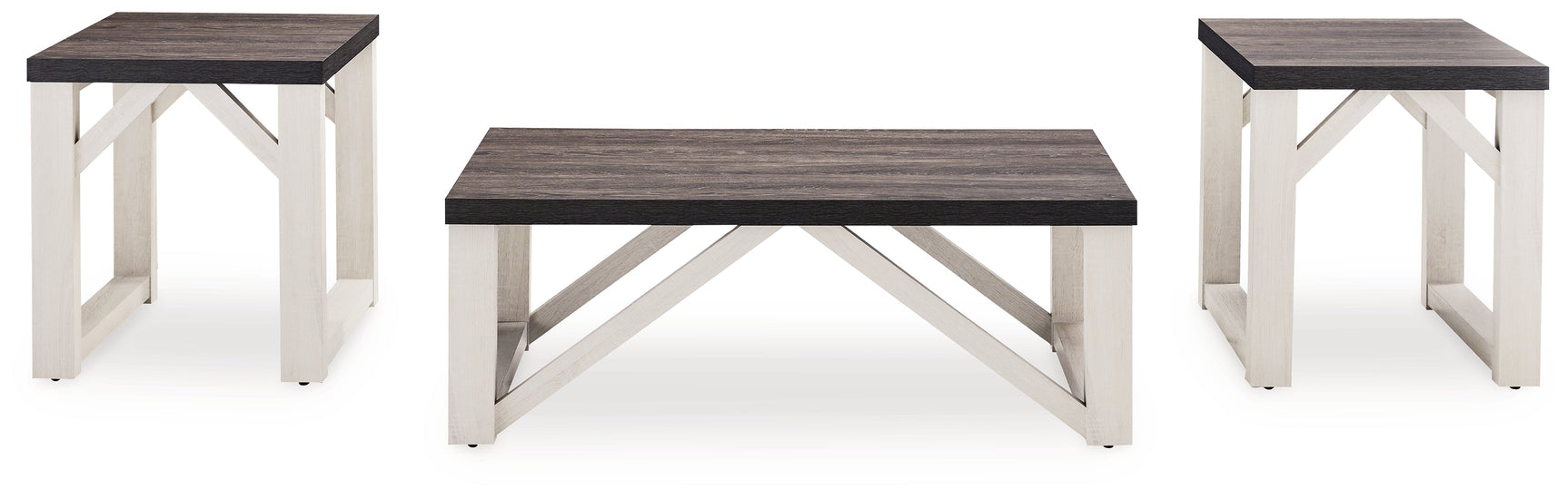 Head-on view of Dorrinson end table with antiqued white base