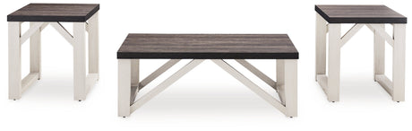 Head-on view of Dorrinson end table with antiqued white base
