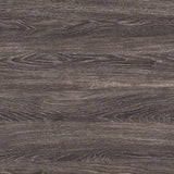 Close-up showing gray wood plank-effect table top