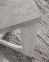 Garnilly Whitewash End Table - close detail of leg and finish