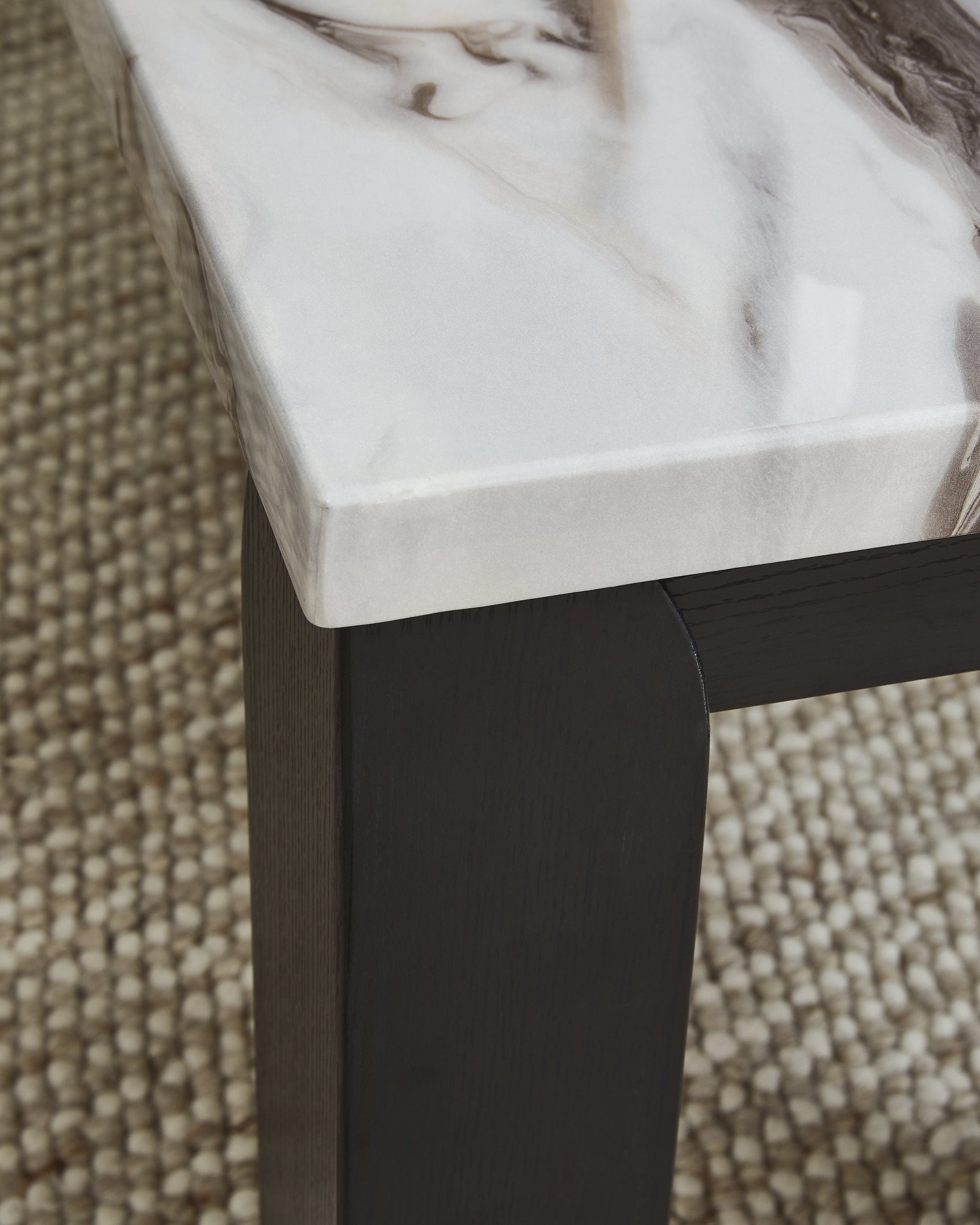 Dark brown replicated wood grain finish detail