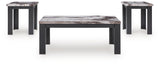 Close-up of faux marble laminate coffee table top