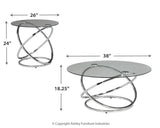 Dimension diagram of Hollynyx table set showing widths and heights