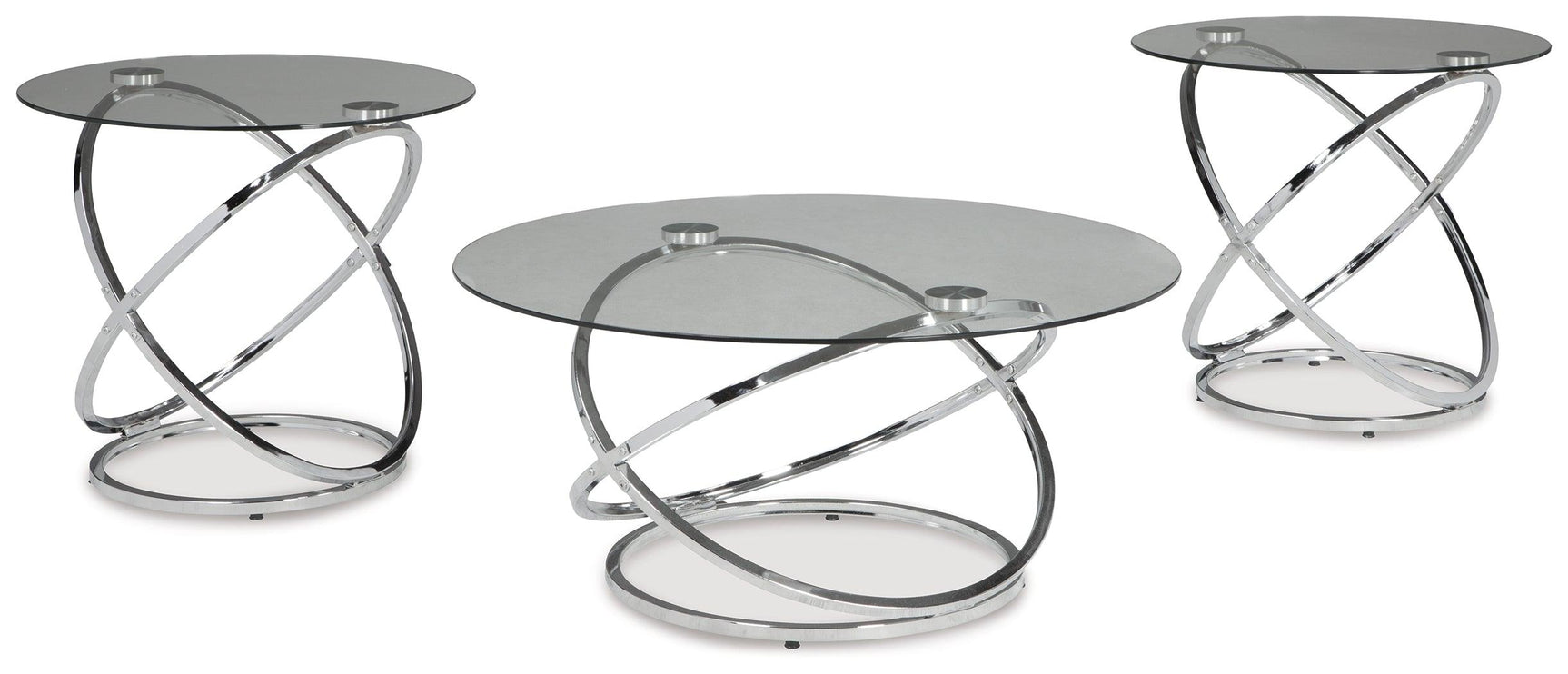 Side view of Hollynyx chrome and glass coffee table