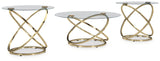 Crimonti champagne goldtone end table with round glass top, front view