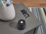 USB charging port detail on Treytown Gray Chairside End Table