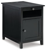 Treytown Black Chairside End Table angled view with door open