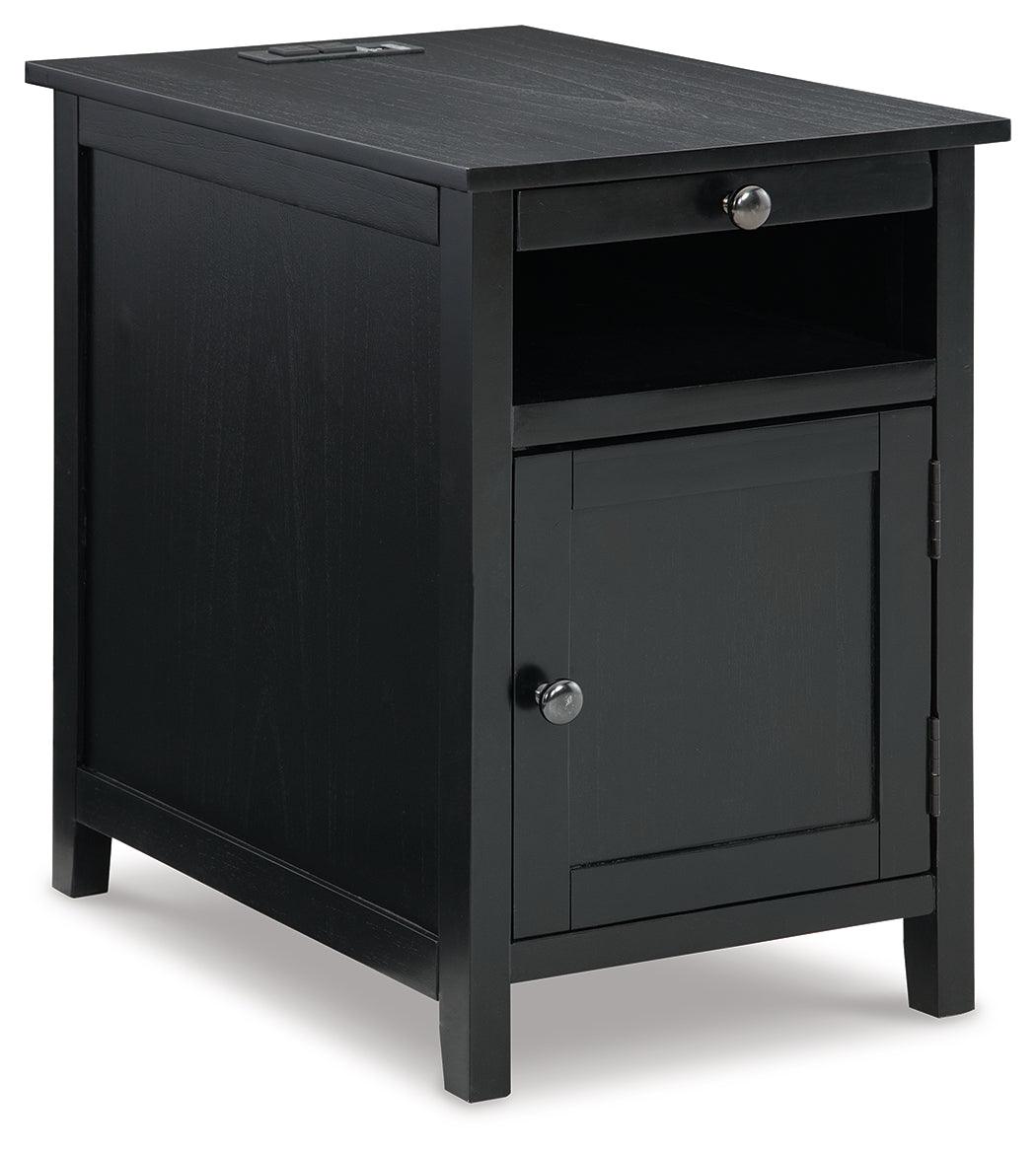 Treytown Black Chairside End Table angled view with door open
