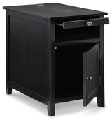 Treytown Black Chairside End Table close-up of pull-out tray