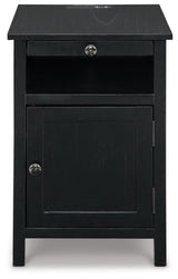 Treytown Black Chairside End Table side view