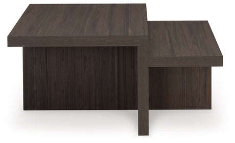 End table side angle with dark brown laminate finish