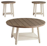 Close-up of Bolanbrook table set two-tone antique white legs and weathered oak tops