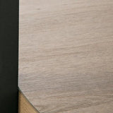 Base finish showing metal frame and oak wood grain shelf on Darthurst table set
