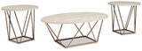 Tarica table set side view showing faux marble tops