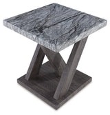 End table top view displaying faux gray marble finish
