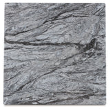 Bensonale 3-piece table set with brown gray weathered wood finish and faux marble tops