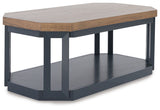Side angle of Landocken end table with two open shelves