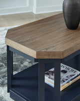 Landocken 3-piece accent table set brown wood tone slate blue