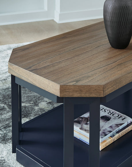 Landocken 3-piece accent table set brown wood tone slate blue