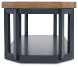 Landocken 3-piece accent table set brown wood tone slate blue