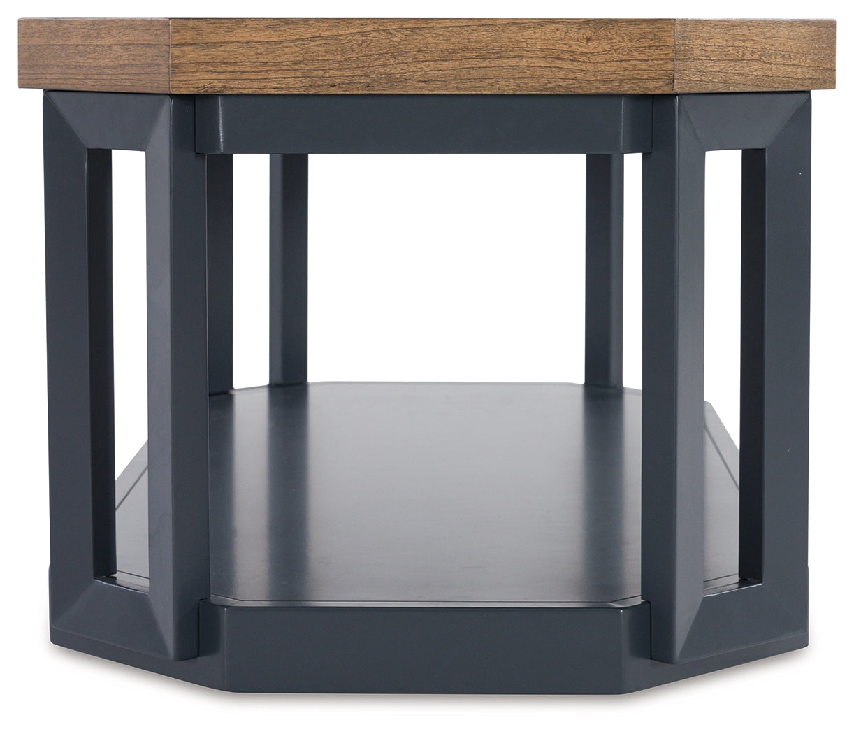 Landocken 3-piece accent table set brown wood tone slate blue