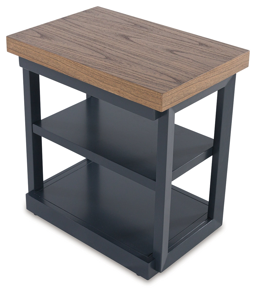 Side view of Landocken end table displaying shelf storage