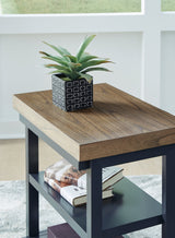 Landocken 3-piece accent table set brown wood tone slate blue
