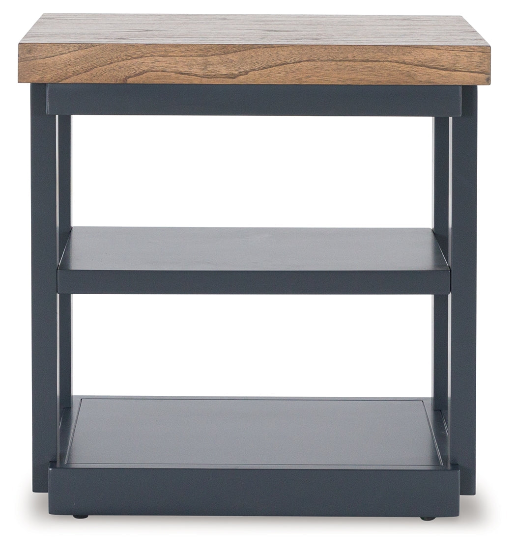 Landocken 3-piece accent table set brown wood tone slate blue