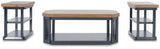 Head-on view of Landocken coffee table showing wood grain tabletop