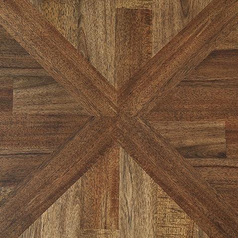 Roybeck table set natural acacia finish and bronze frame close-up
