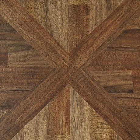 Roybeck table set natural acacia finish and bronze frame close-up