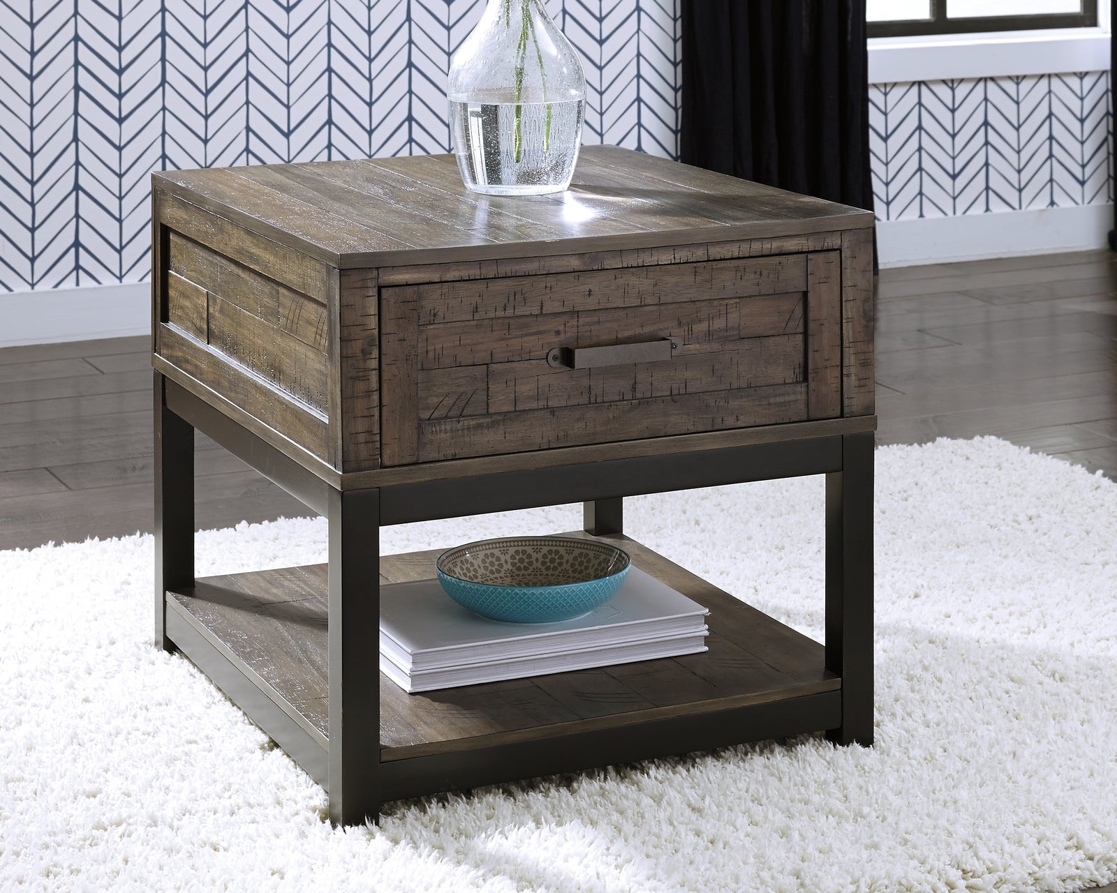 Johurst Grayish Brown Coffee Table with 2 End Tables