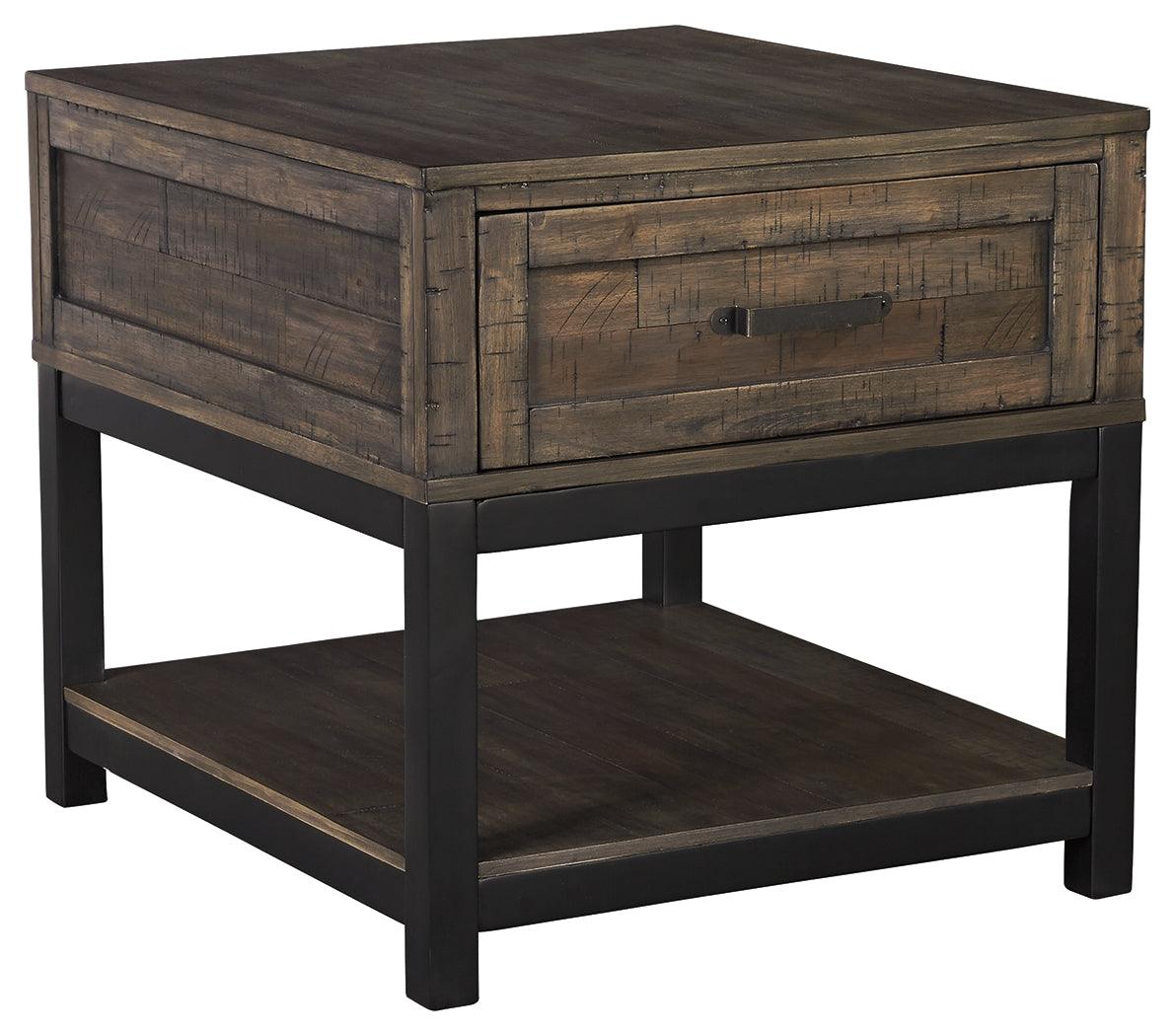 Johurst End Table showing side detail and metal crossbar support