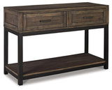 Johurst Sofa Console Table side angle showing drawers