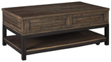 Johurst Lift-Top Coffee Table side angle showing distressed finish