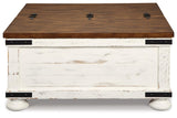 Front close-up of coffee table legs and hardware